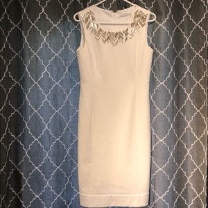 CALVIN KLEIN | White Dress w/ Beaded Neckline